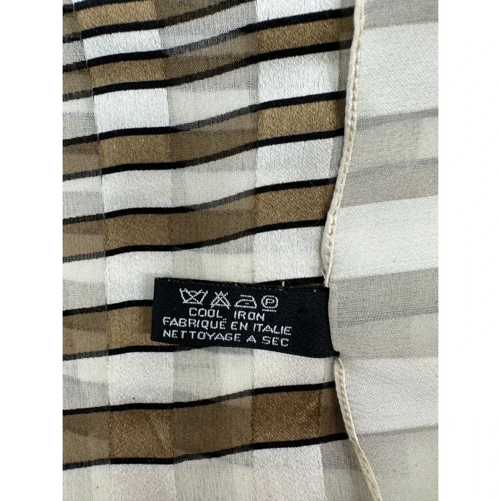 DKNY Womens Cream Tone On Tone Stripe Geometric Rectangular Silk Scarf Italy‎